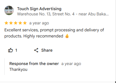 touch sign advertising google review for dubai office